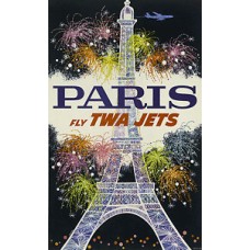 Vintage Travel Art - Paris France-Eiffel Tower- Fly TWA- 24"x36"  on Canvas   161060903440